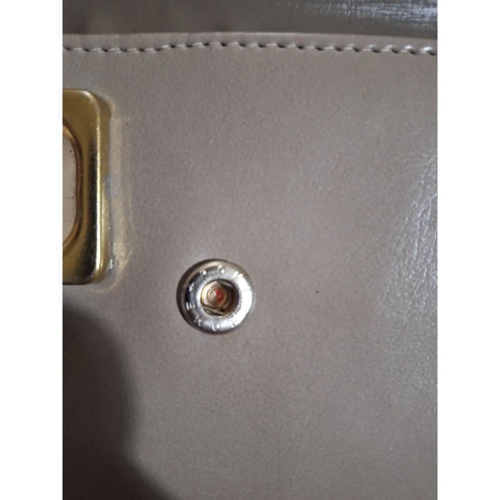 Vintage Taupe Faux Leather Envelope Clutch Bag Art Deco Gold Hardware Mirror